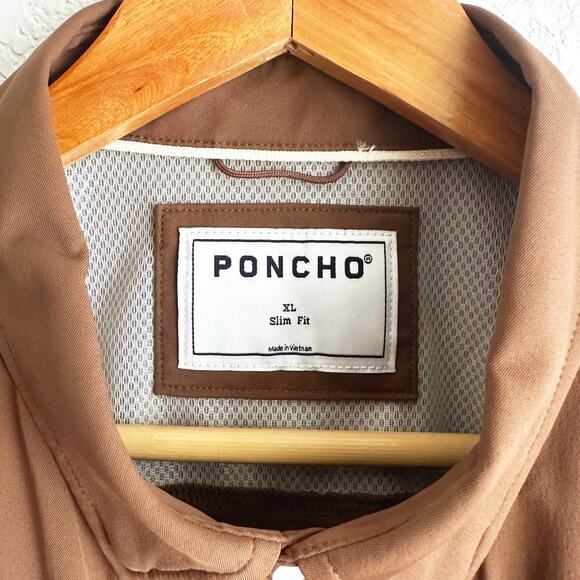 Poncho Men Western Style Pearl Snap Shirt XL Slim Fit Brown Breathable Quick Dry - Picture 4 of 8